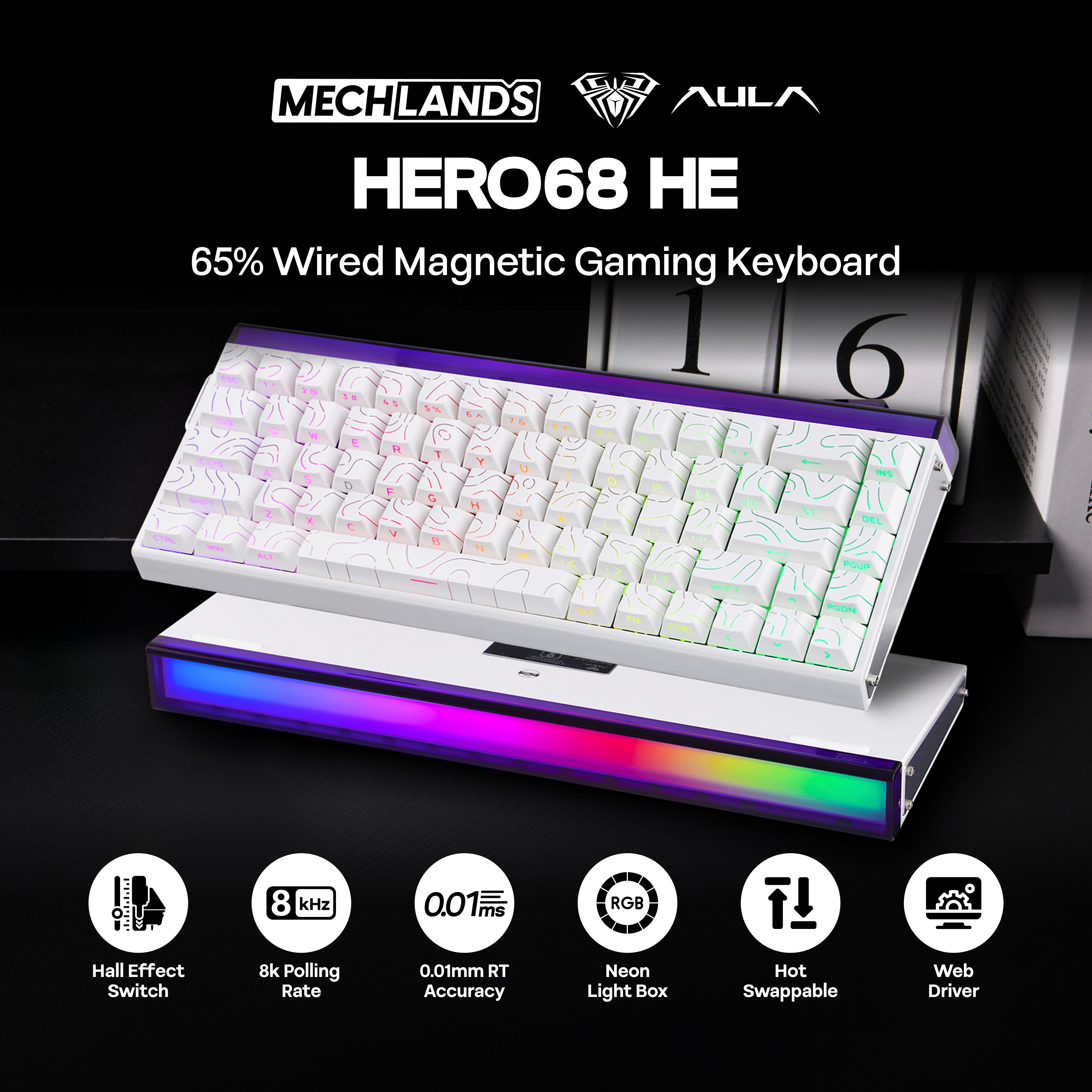 AULA Hero68 HE 65% ANSI US Lay - Gaming Keyboard Hall Effect Switches reseña y precio