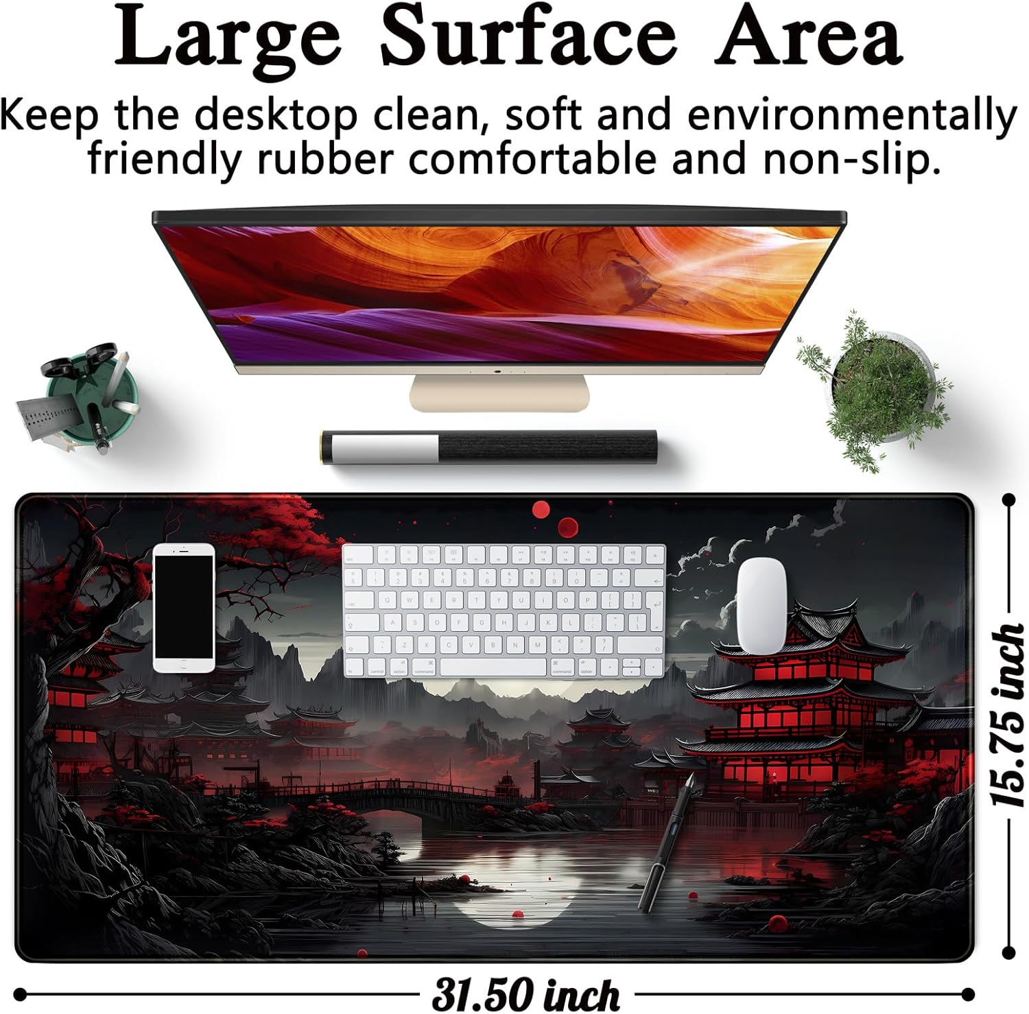Japanese Desk Mat Riverside Fu - Gaming Keyboard And Mouse Pad reseña y precio