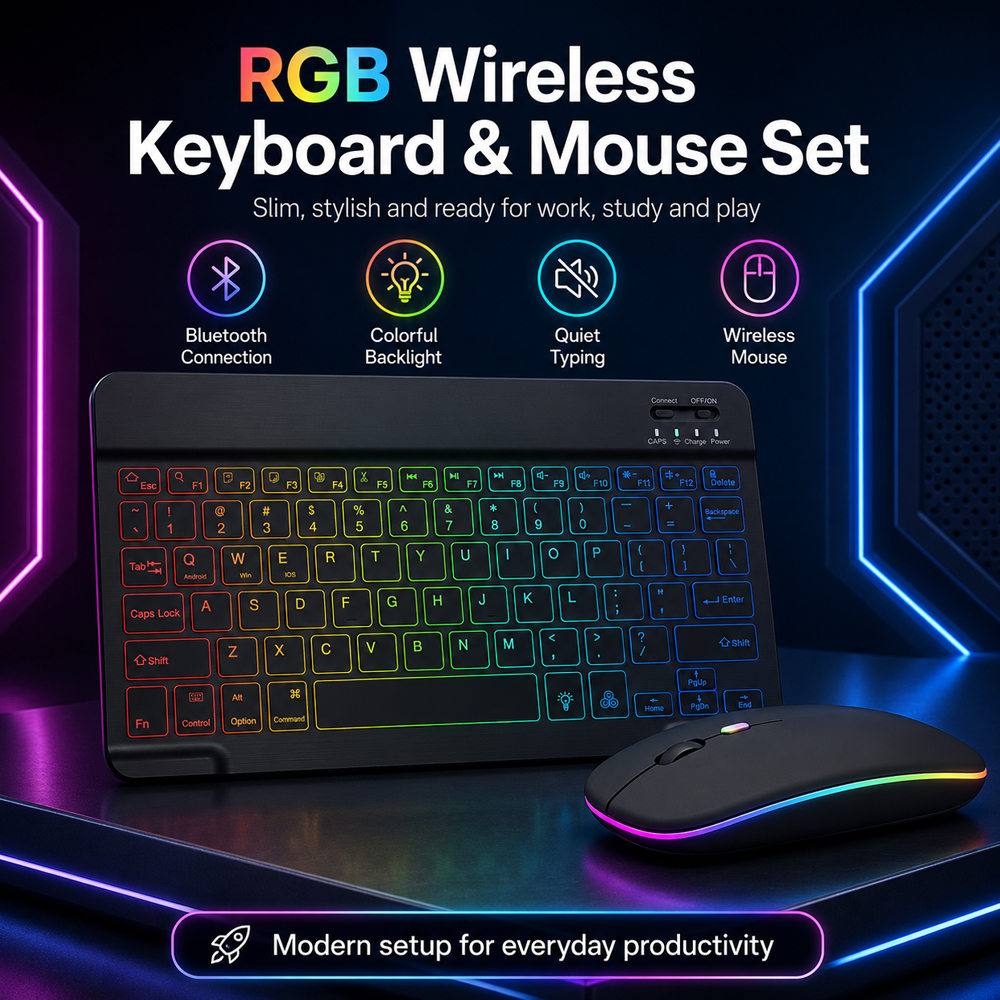 New Ultra Slim Portable 7 Colo - Gaming Keyboard Mouse Wireless reseña y precio